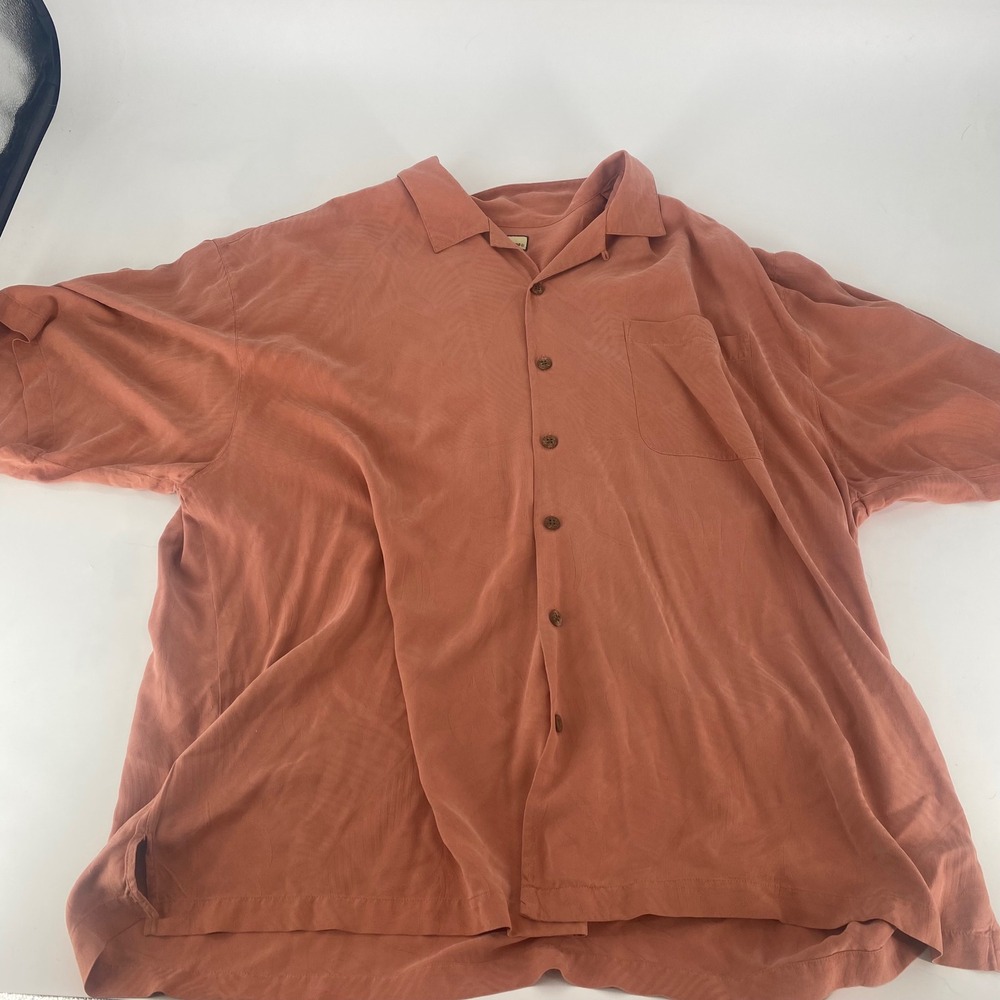 Tommy Bahama XXL 100% Silk Short Sleeve Camp Shirt Coral Salmon Jacquard Men